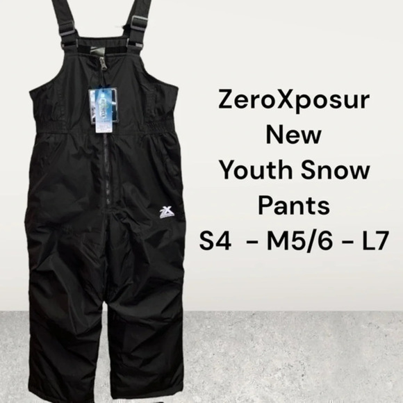 NEW UNISEX YOUTH ZERO XPOSURE SNOW PANTS BLACK SIZES S 4 - M 5/6 - L 7 - Picture 1 of 9
